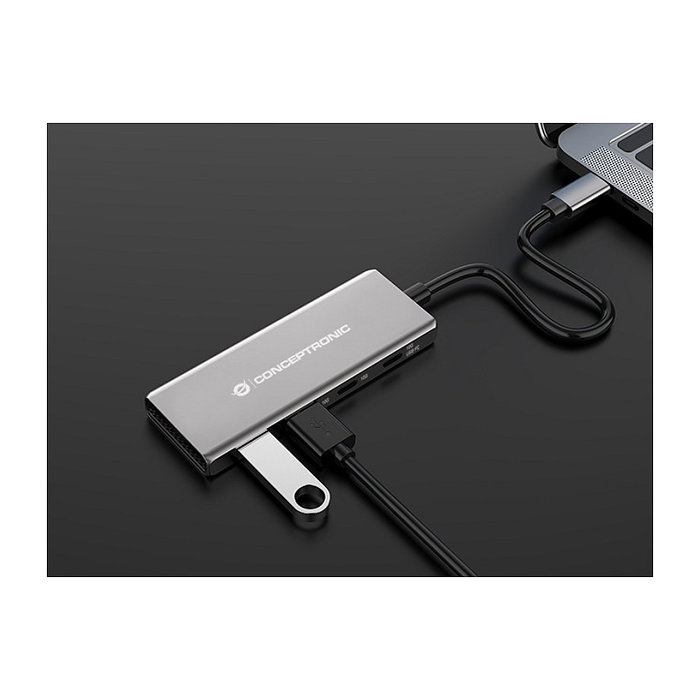 Conceptronic HUBBIES15G Hub USB 3.2 Gen 2 de 4 puertos, 10 Gbps, Gris