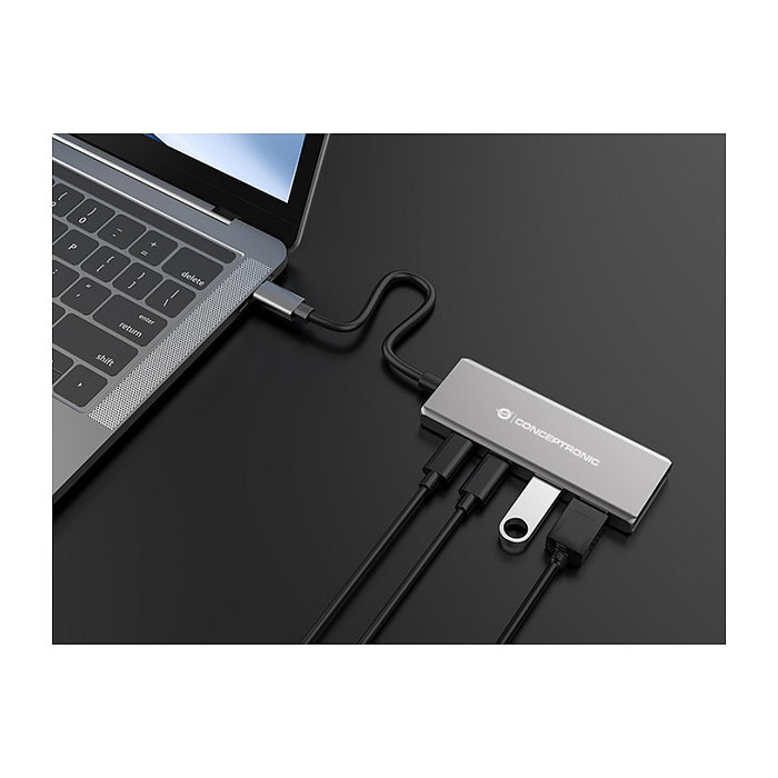 Conceptronic HUBBIES15G Hub USB 3.2 Gen 2 de 4 puertos, 10 Gbps, Gris