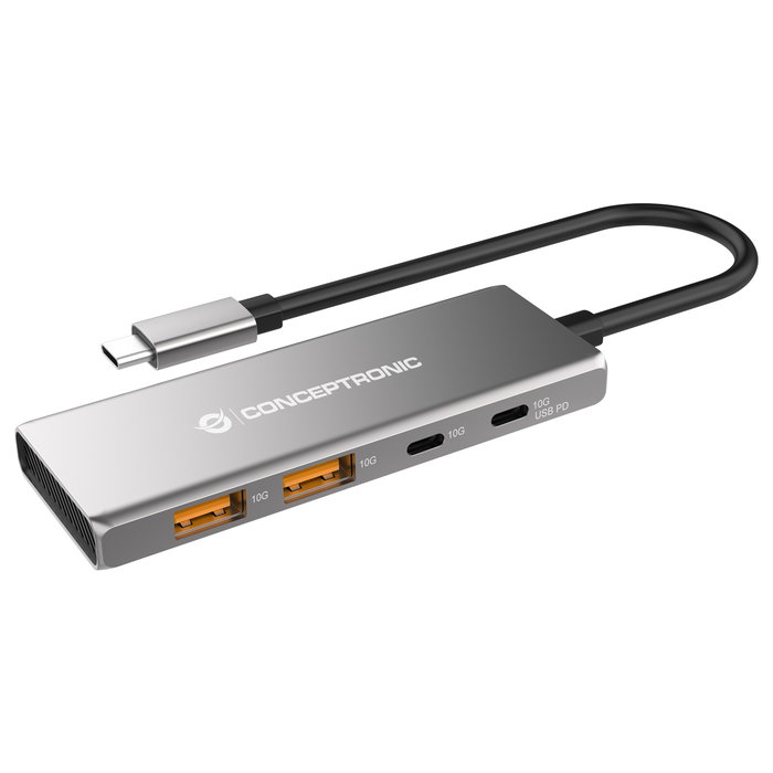 Conceptronic HUBBIES15G Hub USB 3.2 Gen 2 de 4 puertos, 10 Gbps, Gris