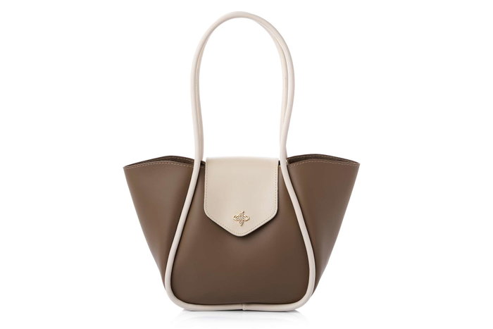 Lucky Bees Greta Bolsa de Hombro, Cuero de Polivinilo, Color Mink y Crema