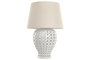 DKD Home Decor Lámpara de Sobremesa de Porcelana y Lino Blanco y Beige