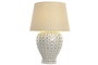 DKD Home Decor Lámpara de Sobremesa de Porcelana y Lino Blanco y Beige