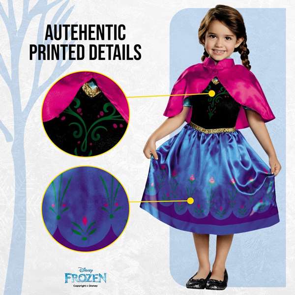 Disney Disfraz Frozen Anna de Viaje Classic para Niñas de 3 a 4 Años Azul