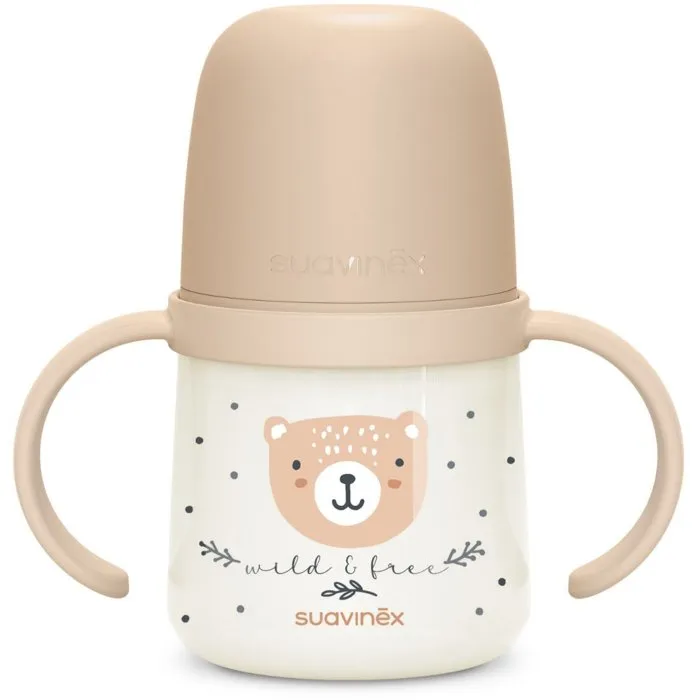 Suavinex SUA8426420905466 Biberón Night&Day Wild&Free con asa 150 ml, a partir de 6 meses, color marrón
