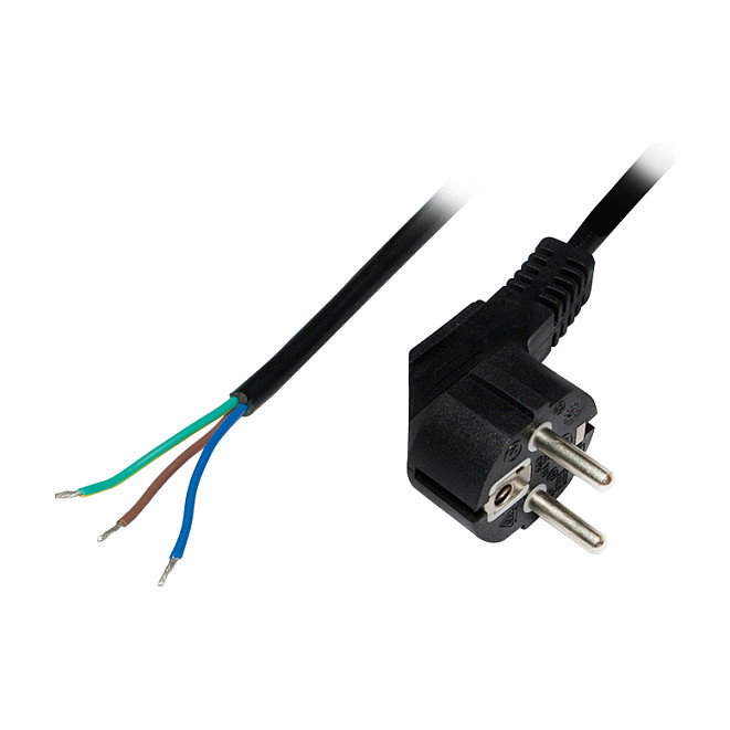 LogiLink Cable de alimentación CEE 7/7 (90°) a extremo abierto, negro, 1,5 m