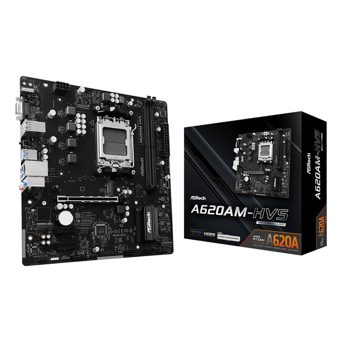 ASRock A620AM-HVS Placa Base AMD A620 Socket AM5 microATX, DDR5 6800 MHz, HDMI 2.1, PCIe 4.0, 4xUSB 3.2, M.2, 128 GB Max, Black ASRock A620AM-HVS Placa Base AMD A620 Socket AM5 microATX, DDR5 6800 MHz, HDMI 2.1, PCIe 4.0, 4xUSB 3.2, M.2, 128 GB Max, Black