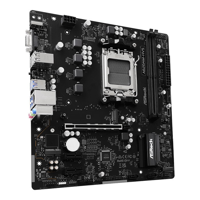 ASRock A620AM-HVS Placa Base AMD A620 Socket AM5 microATX, DDR5 6800 MHz, HDMI 2.1, PCIe 4.0, 4xUSB 3.2, M.2, 128 GB Max, Black ASRock A620AM-HVS Placa Base AMD A620 Socket AM5 microATX, DDR5 6800 MHz, HDMI 2.1, PCIe 4.0, 4xUSB 3.2, M.2, 128 GB Max, Black