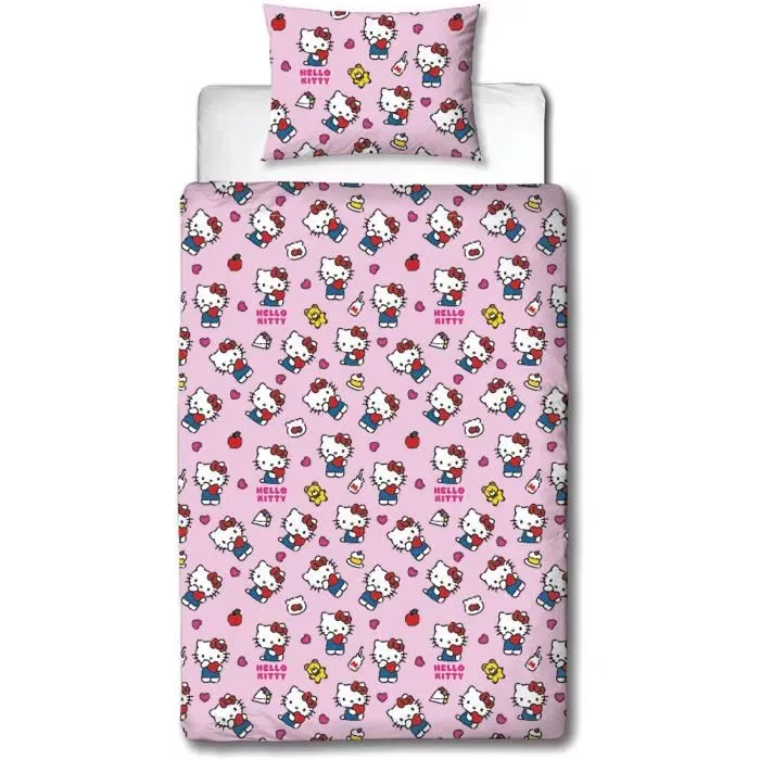Hello Kitty Juego de Cama Reversible Microfibra 140 x 200 cm + Funda Almohada 63 x 63 cm