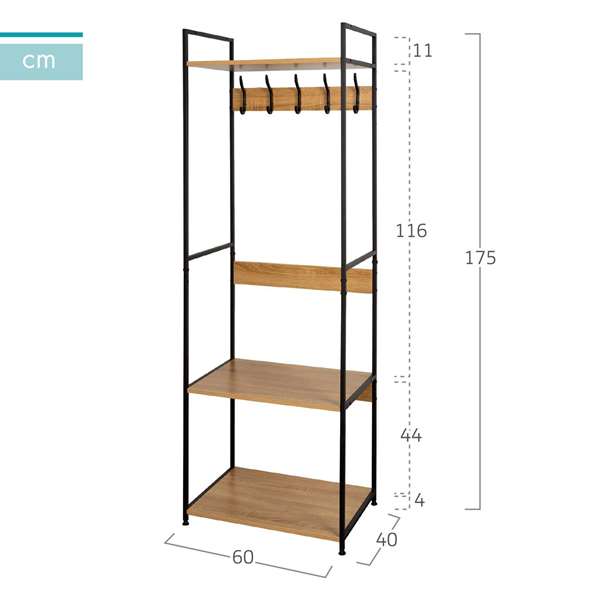 Max Home Perchero con baldas 60x40x175 cm de acero y melamina