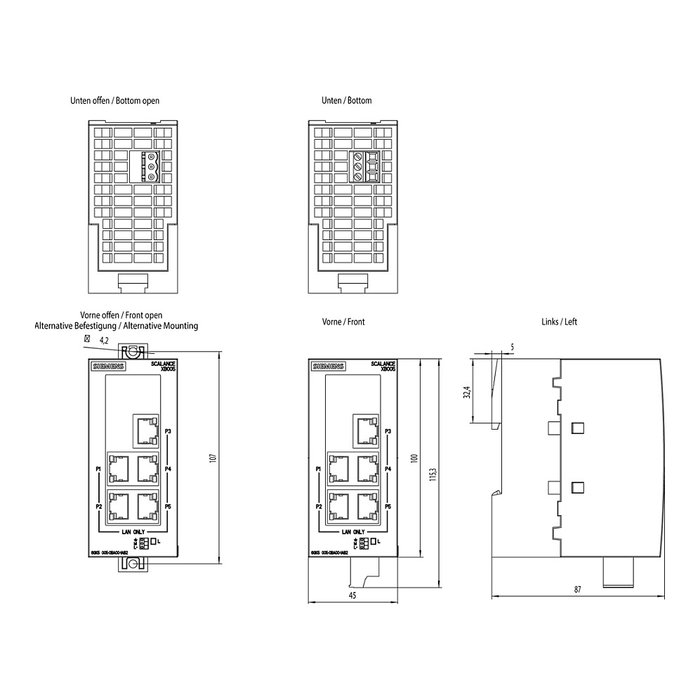 Siemens SCALANCE XB005 Switch Ethernet industrial no administrado de 5 puertos