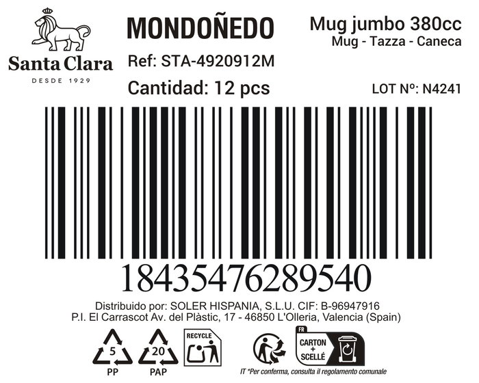 Inde #-36-Mug Jumbo Taza 380cc Mondoñedo Marrón - Diámetro 9 cm, Alto 11 cm, Peso 337 g (12 Unidades)