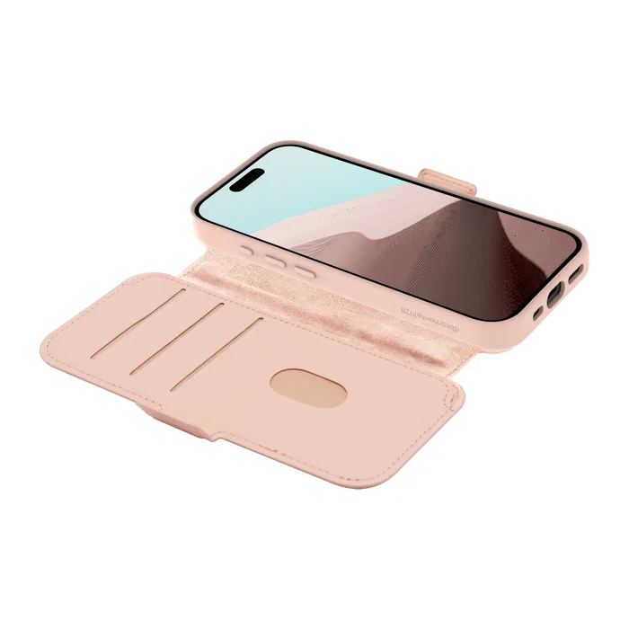 Dbramante1928 Lynge MS ICON Funda Folio Compatible con MagSafe para Apple iPhone 17 - Arena Rosa, Resistente a Rayones con Bolsillo para 3 Tarjetas