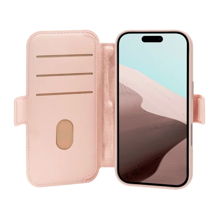 Dbramante1928 Lynge MS ICON Funda Folio Compatible con MagSafe para Apple iPhone 17 - Arena Rosa, Resistente a Rayones con Bolsillo para 3 Tarjetas