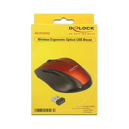 DeLOCK Ratón Ergónómico Inalámbrico 2.4G 12493 - Óptico 1600 DPI, 5 Botones, Mano Derecha, Negro y Rojo