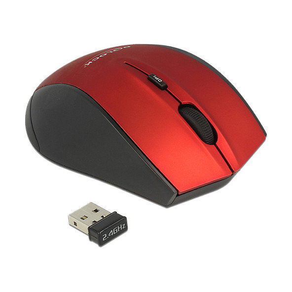 DeLOCK 12493 Ratón Óptico Inalámbrico Ergonómico Negro y Rojo