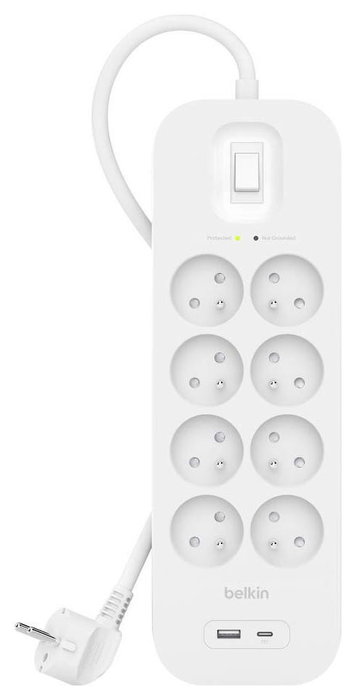Belkin SRB003CA2M Protector contra sobretensiones Blanco 8 salidas AC 2 m
