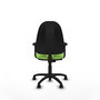Silla de oficina Algarra con mecanismo Contacto permanente básico tapizada con Tela color Pistacho. Equipada con Base poliamida negra, Brazos 2D y Ruedas de nailon 50 mm