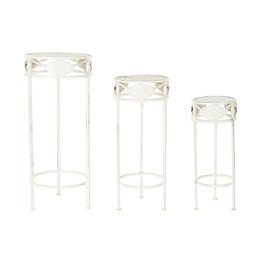 DKD Home Decor Mesita Auxiliar Terraza Y Jardin Blanco Metal 30.5 x 70 x 30.5 cm Set de 3