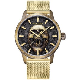 Police Reloj para hombre con esfera negra y caja dorada