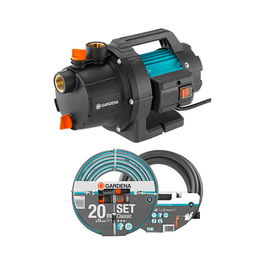 GARDENA Gartenpumpe 3000/4 BASIC Set - Bomba de agua 600W, 3000 l/h, 3.5 bar, 35m, con manguera, Negro/Verde