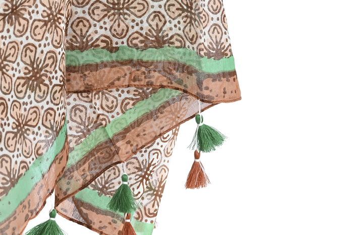 DKD Home Decor Kaftan Mediterraneo Marron Verde Algodon 180 x 90 cm (4 Unidades)