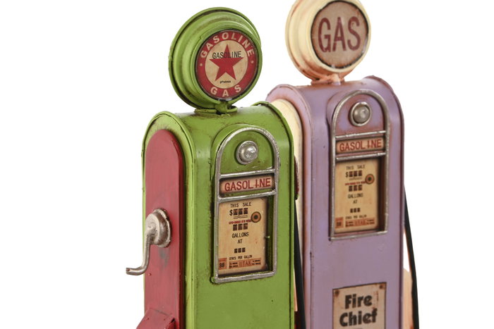 DKD Home Decor Decoración de Metal Gasolinera Surtido de 2 unidades
