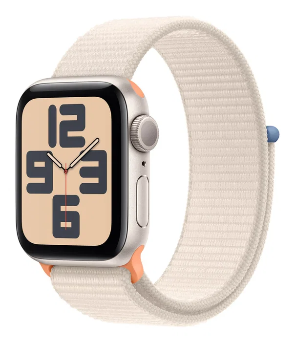 Apple Watch SE 40mm GPS - Reloj Inteligente con Pantalla OLED Táctil, Caja de Aluminio Starlight y Correa Deportiva Starlight, 32GB, WiFi, watchOS 9, Resistente al Agua