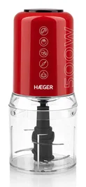 Haeger Chop Master Picadora de Alimentos, 500 W, 2 Velocidades, 4 Cuchillas Acero Inoxidable, Vaso de Cristal 0,5 L (500 ml), Color Rojo