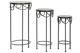 DKD Home Decor Set de 3 Mesas Auxiliares Stones Mosaico
