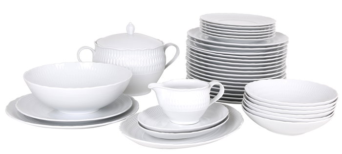 Santa Clara Vajilla Sofia 55 Piezas en Porcelana Blanca, Resistente al Lavavajillas y Microondas