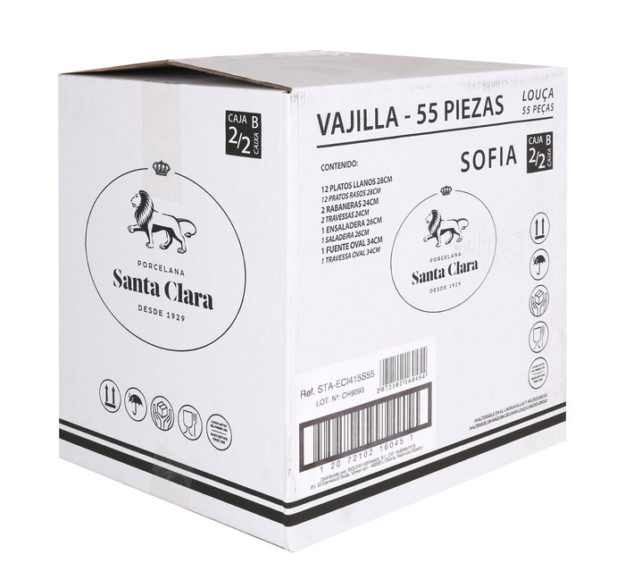 Santa Clara Vajilla Sofia 55 Piezas en Porcelana Blanca, Resistente al Lavavajillas y Microondas