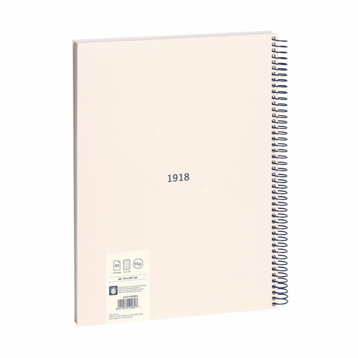 Milán Cuaderno A4 con Espiral Metálica, Tapa Dura y 80 Hojas Cuadriculadas, Beige