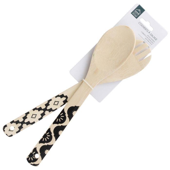 Home Deco Factory Juego De 2 Cubiertos Servir Mirage Bambú Mango Decorado Ensalada