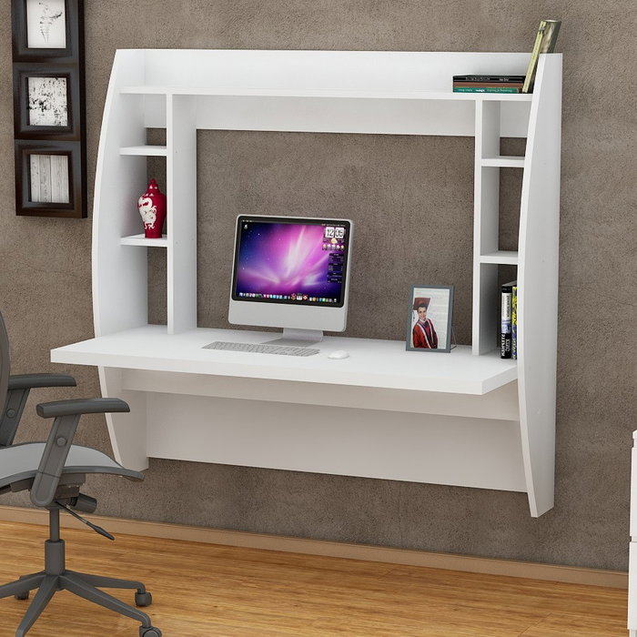 Hanah Home Escritorio de Estudio Blanco 123.6x55x120 cm con Estanterías