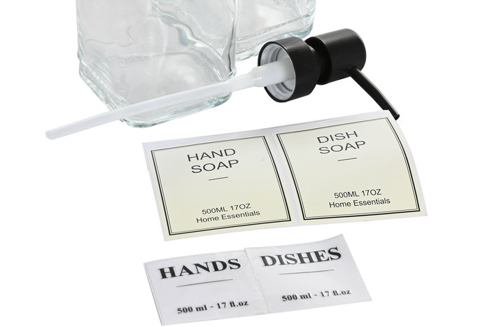 DKD Home Decor Set de 2 (4 Unidades) Dosificador Cristal Metal Negro Blanco 8 x 22 x 21 cm