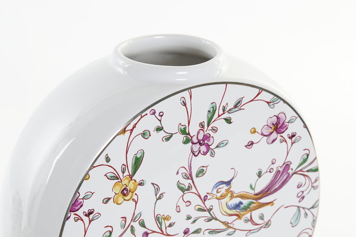 DKD Home Decor Jarrón de Dolomite Blanco y Multicolor Cnacc pajaritos