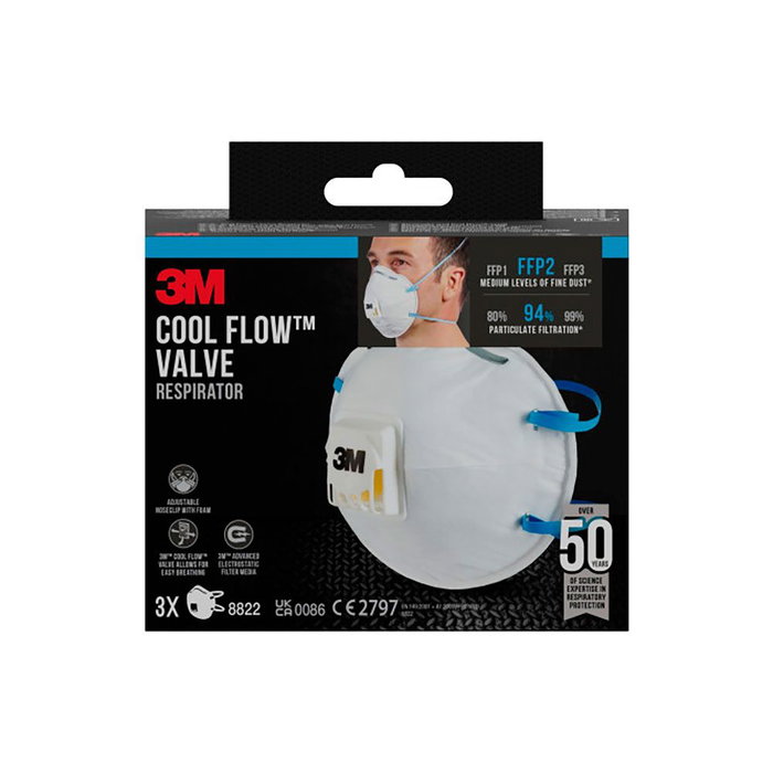 3M Mascarilla para partículas 8822 FFP2 con válvula, 3 unidades 3M Mascarilla para partículas 8822 FFP2 con válvula, 3 unidades