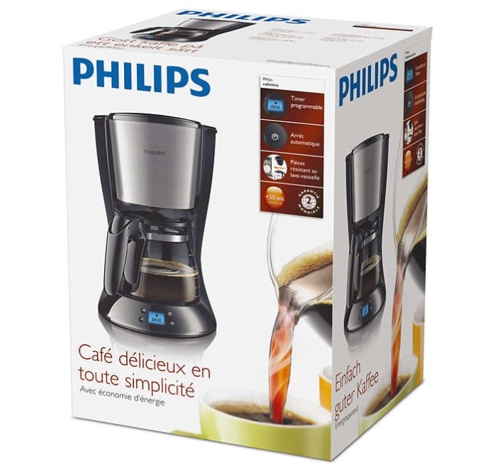 Philips Daily Collection HD7459/20 Cafetera de goteo negra, 1000W, temporizador, apagado automático, indicador de nivel de agua