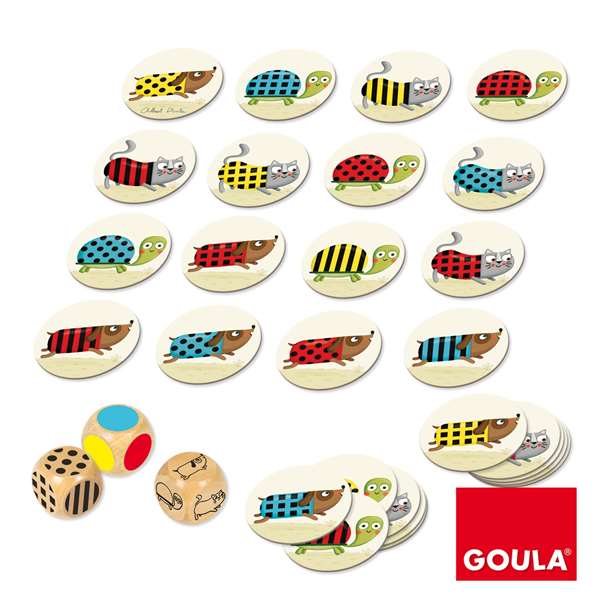 Goula Juego de Rapidez Visual Cath It! para Niños a Partir de 3 Años, Contiene 30 Piezas de Madera (27 Fichas y 3 Dados)