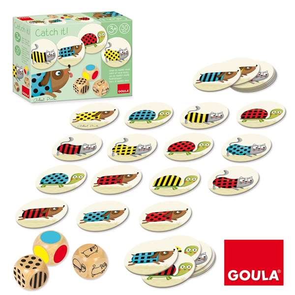 Goula Juego de Rapidez Visual Cath It! para Niños a Partir de 3 Años, Contiene 30 Piezas de Madera (27 Fichas y 3 Dados)