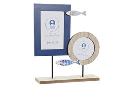 DKD Home Decor Marco Multifoto Calella con Diseño de Peces, Azul y Cristal