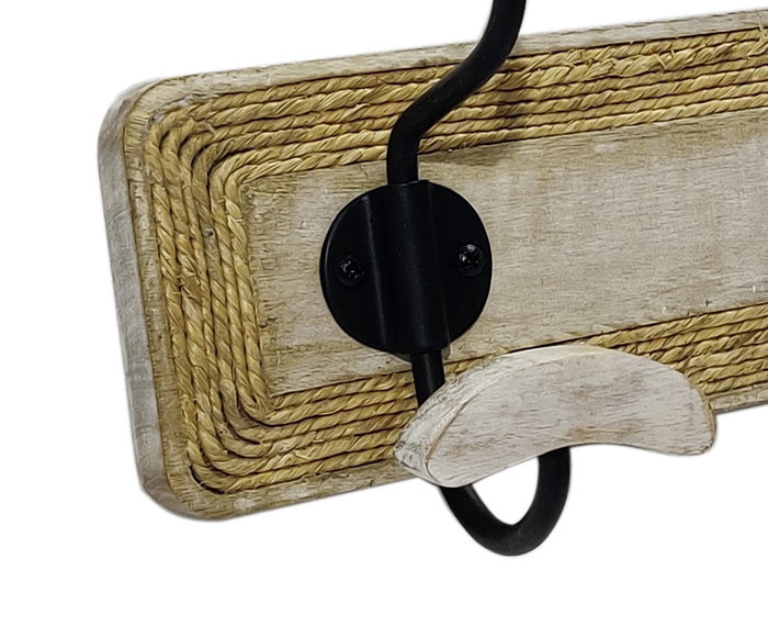 DKD Home Decor Perchero de Pared Mango y Cuerda con 4 Ganchos