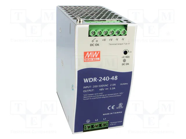 MEAN WELL WDR-240-48 Alimentador de impulso para carril DIN 240W 48VDC 5A