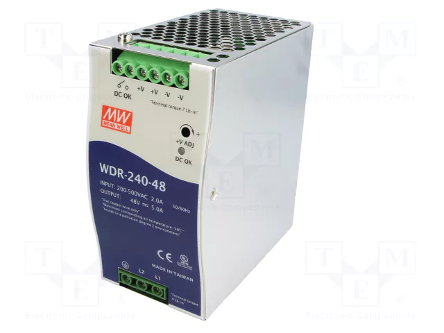 MEAN WELL WDR-240-48 Alimentador de impulso para carril DIN 240W 48VDC 5A