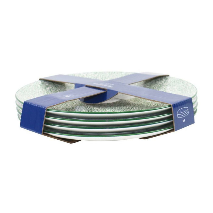 DKD Home Decor Set de 4 Platos Mandala 24 en Gres Verde Menta