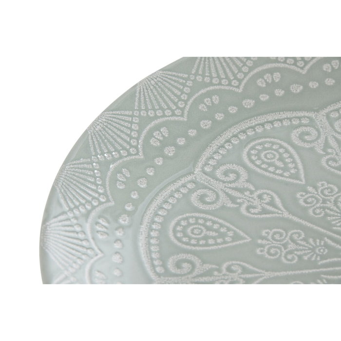DKD Home Decor Set de 4 Platos Mandala 24 en Gres Verde Menta