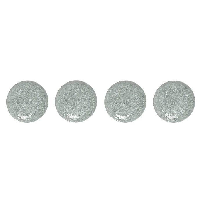 DKD Home Decor Set de 4 Platos Mandala 24 en Gres Verde Menta
