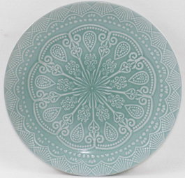 DKD Home Decor Set de 4 Platos Mandala 24 en Gres Verde Menta