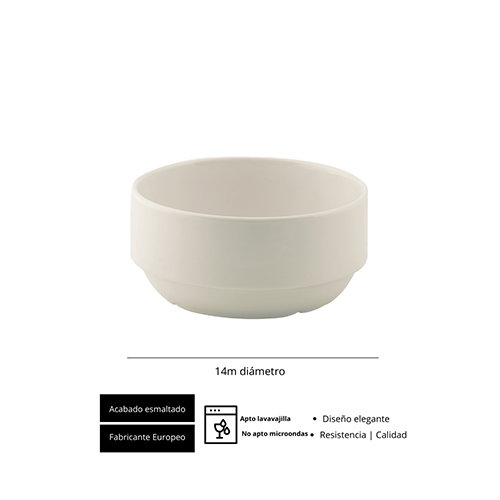 Summa Bol Apilable - Vitroporcelana Marfil, 14 cm de diámetro x 6 cm de alto, Capacidad 50 cl (Set de 6)