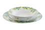 DKD Home Decor Set de Vajilla de 18 Piezas de Porcelana con Diseño de Hojas Verde y Blanco